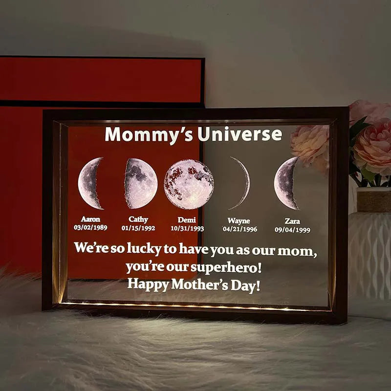 Mom's Universe - Led Light Frame with Text and Date