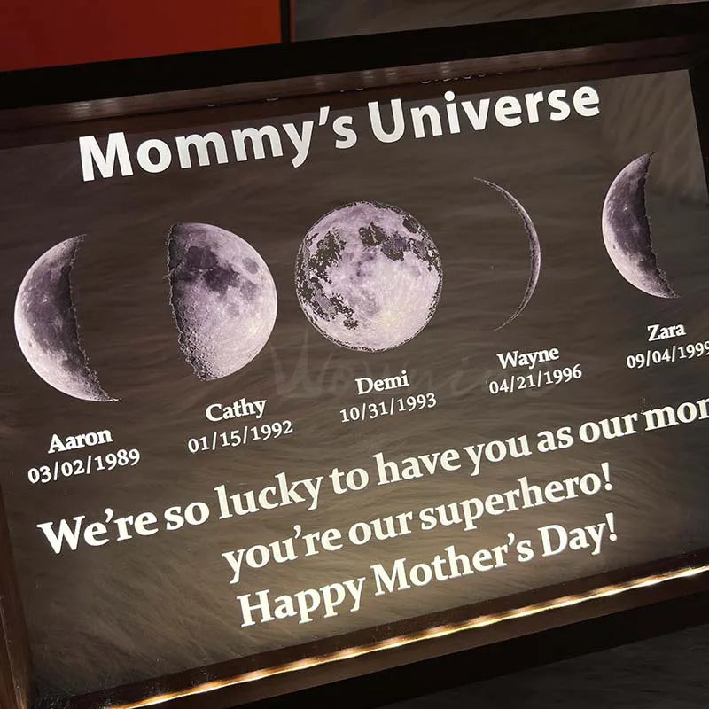 Mom's Universe - Led Light Frame with Text and Date