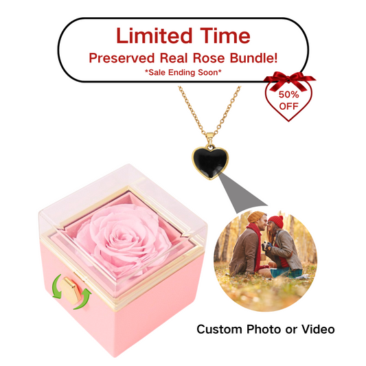 Picture Necklace/Video Necklace With Preserved Real Rose (With Gift Box)