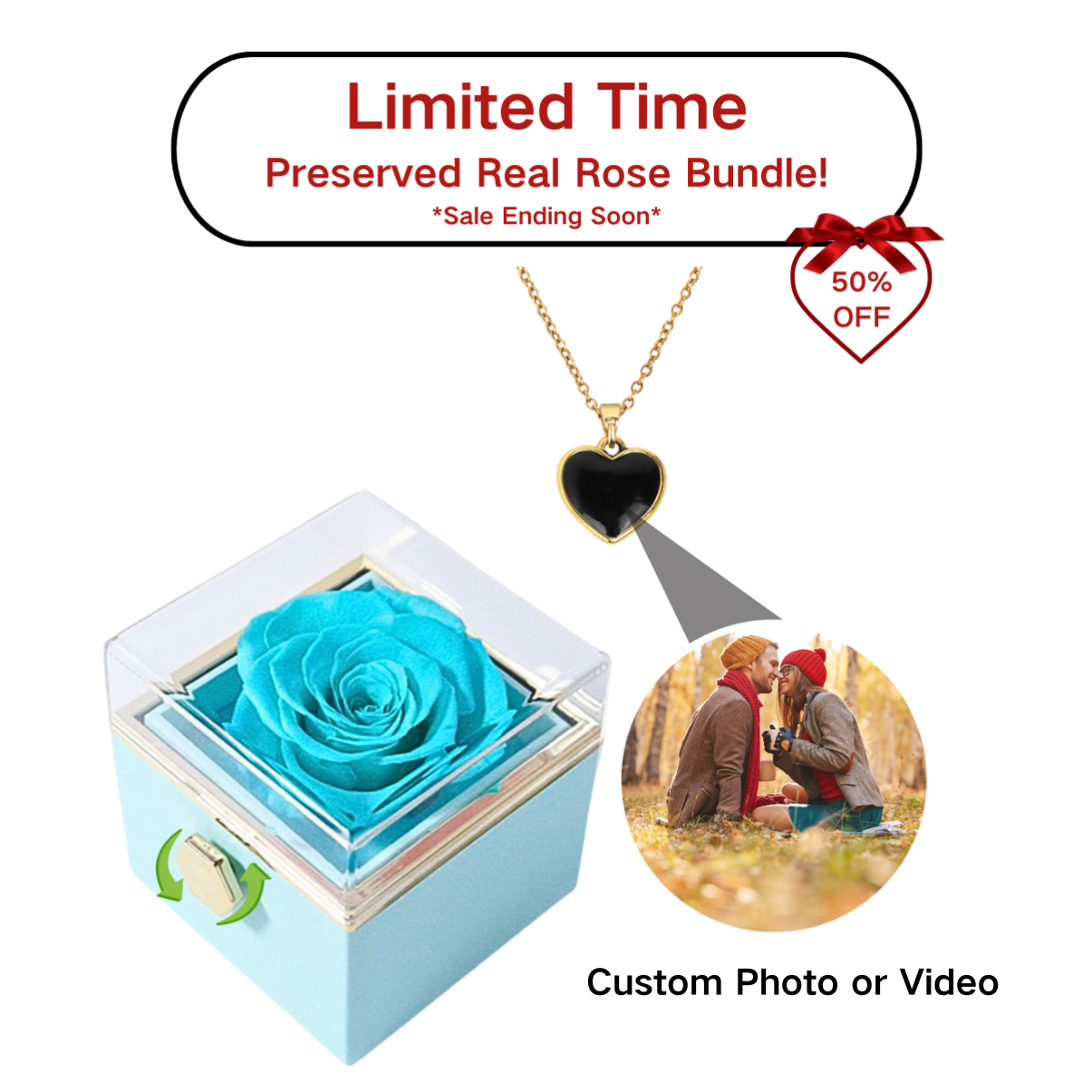 Picture Necklace/Video Necklace With Preserved Real Rose (With Gift Box)