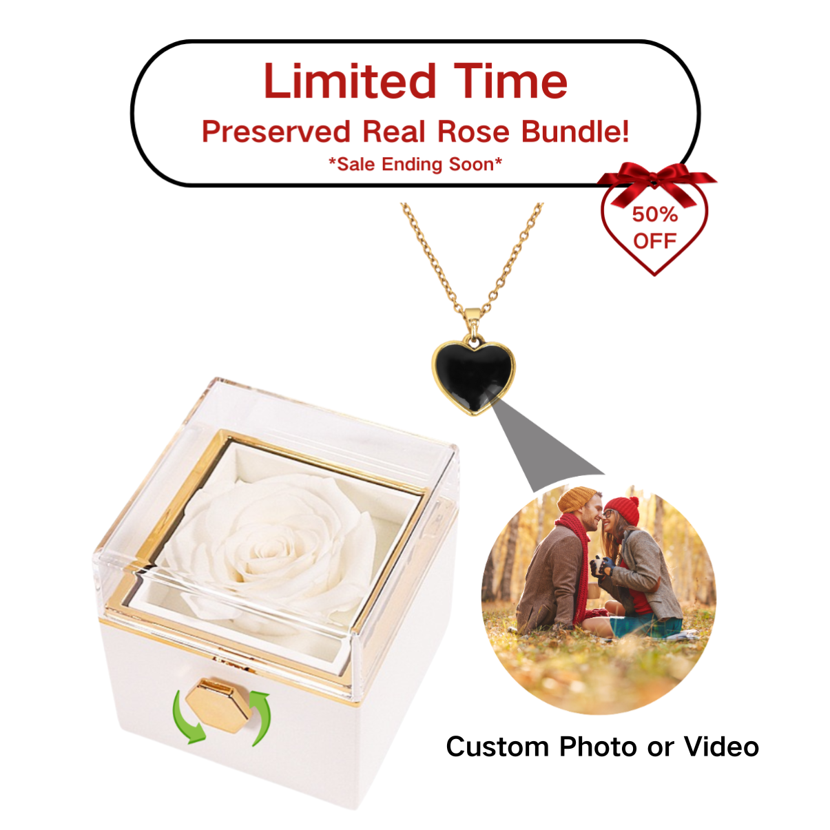 Picture Necklace/Video Necklace With Preserved Real Rose (With Gift Box)