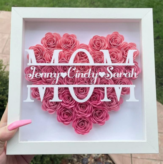 Mom Heart Shaped Flower Shadow Box (Mother's Day Gift)