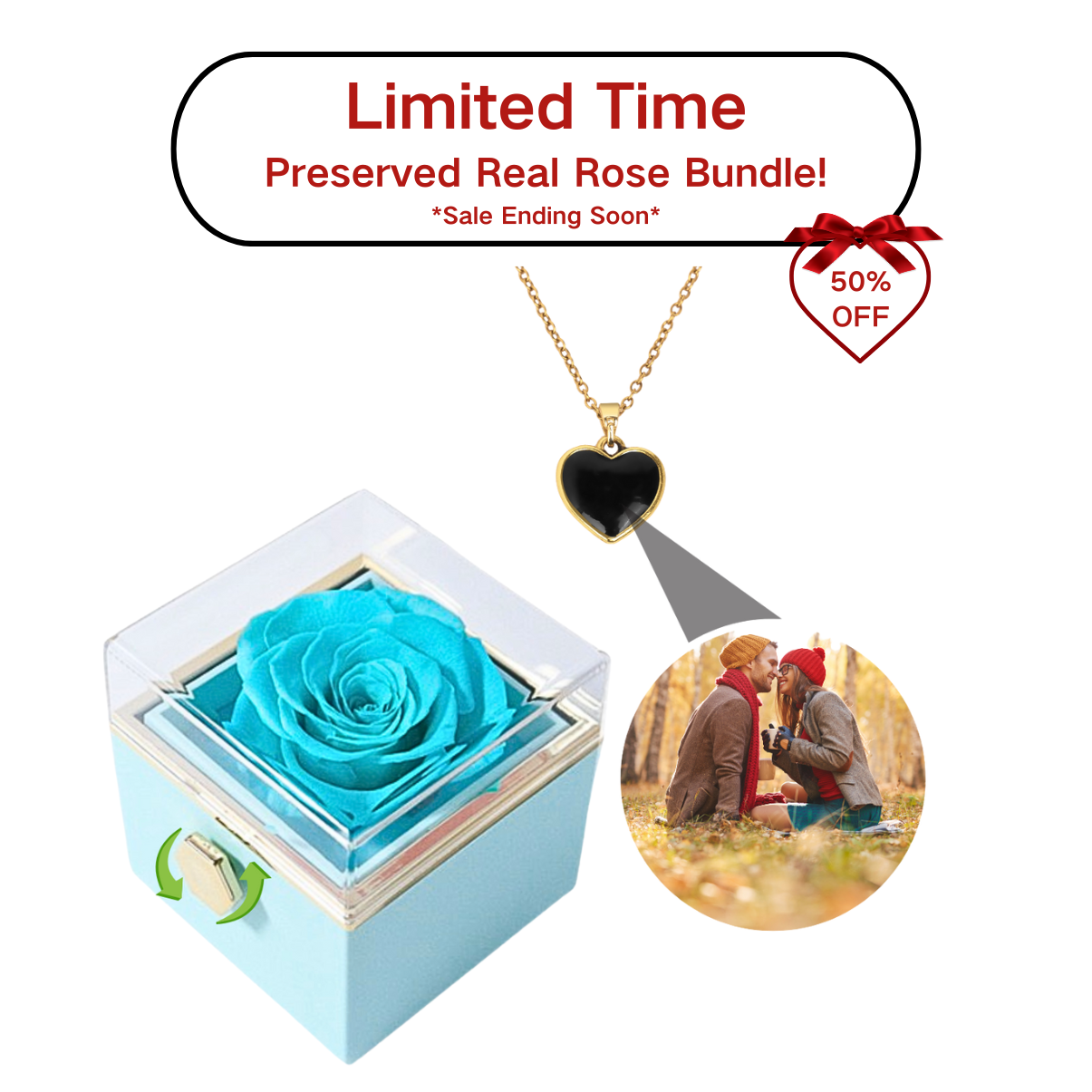 Picture Necklace/Video Necklace With Preserved Real Rose (With Gift Box)