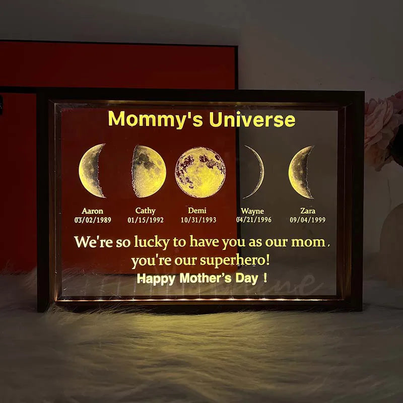 Mom's Universe - Led Light Frame with Text and Date