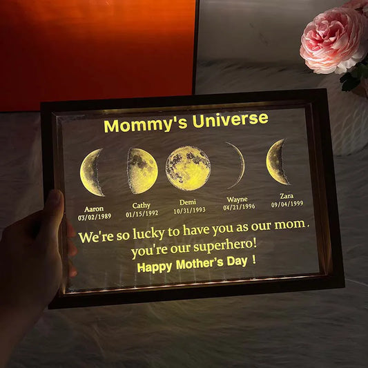 Mom's Universe - Led Light Frame with Text and Date