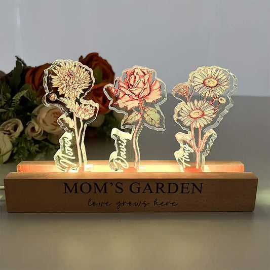 50%OFF Customized Birth Flower 3D Crystal Acrylic LED Light with Child's Name