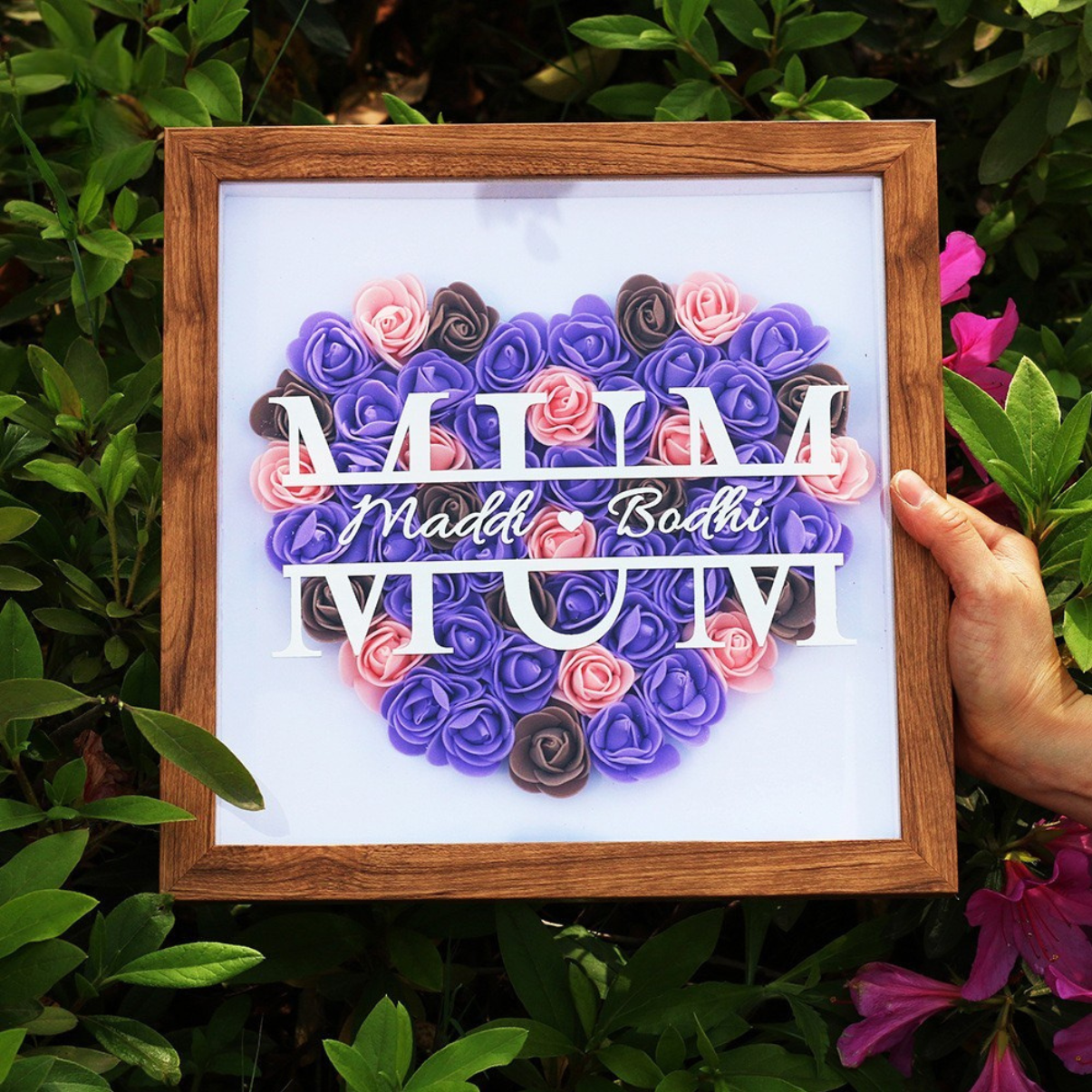 Mom Heart Shaped Flower Shadow Box (Mother's Day Gift)